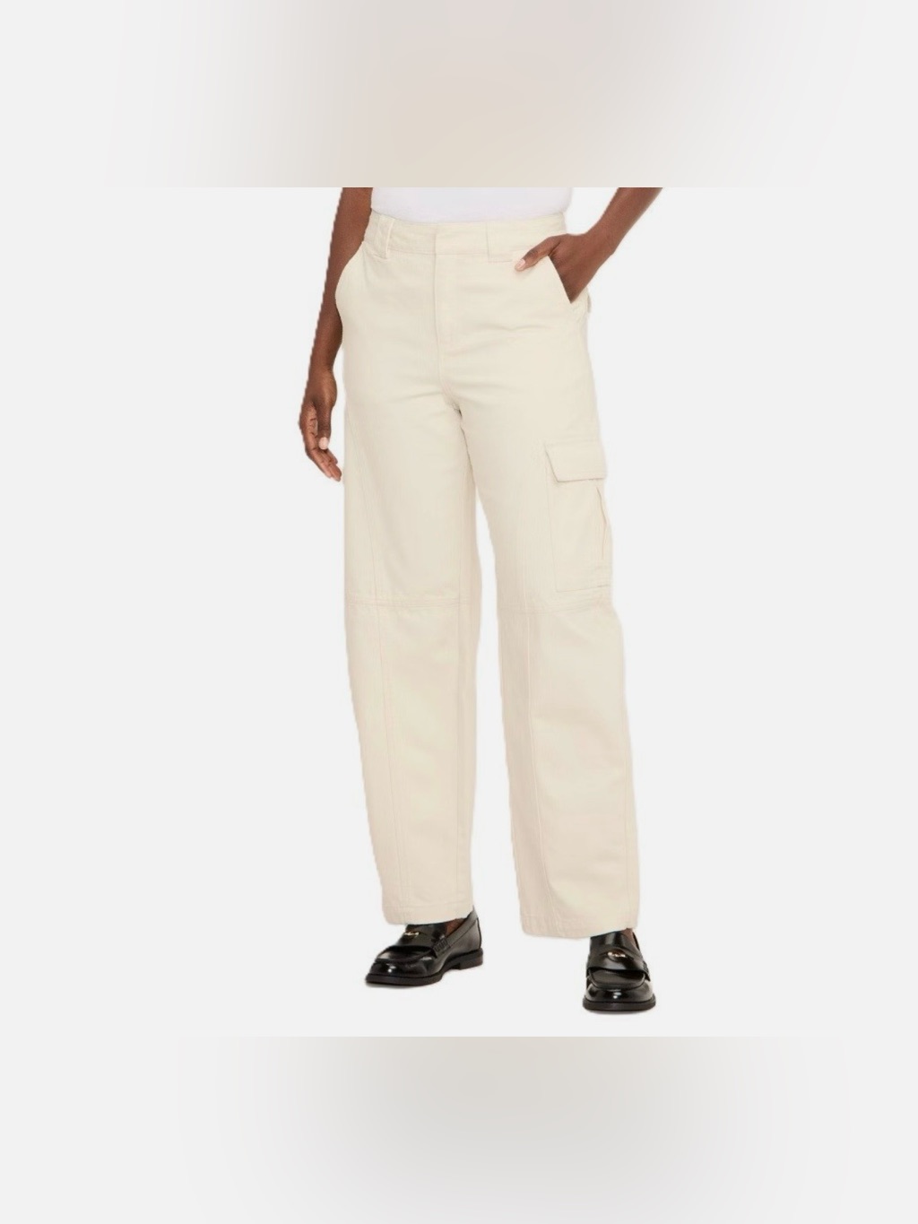Nwot Woolrich Cream Women’s Mid-Rise Barrel Leg Cargo Denim Pants Size 17